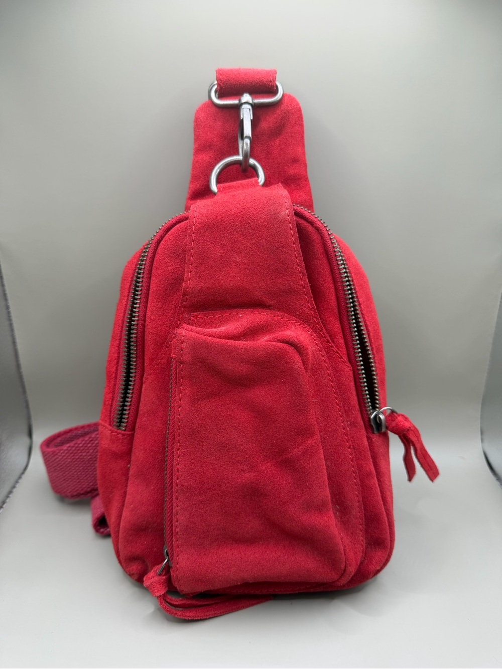Free People Red Suede Sling Backpack Crossbody Bag - Picture 2 of 5